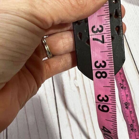 Brown Leather Laser Cut Bohemian Belt Brass Buckle - Picture 6 of 7